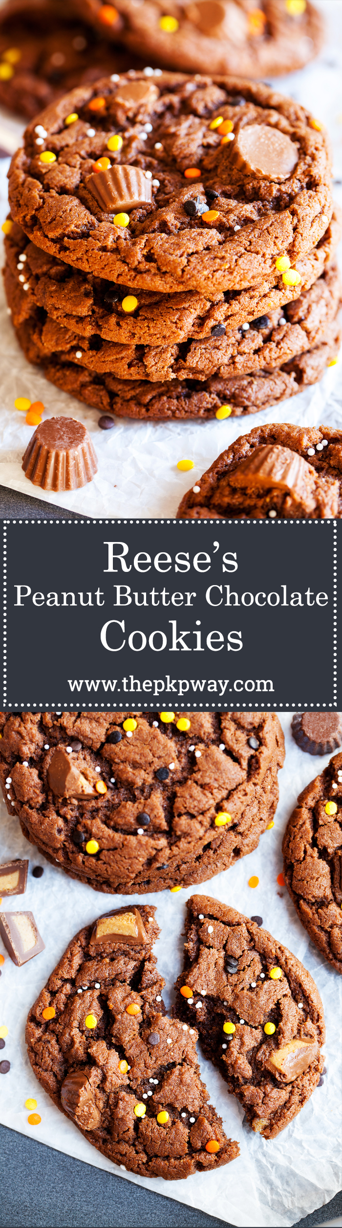 Full of chocolate and peanut butter flavor, these Reese’s Peanut Butter Chocolate Cookies are a great way to use up your leftover Halloween candy.