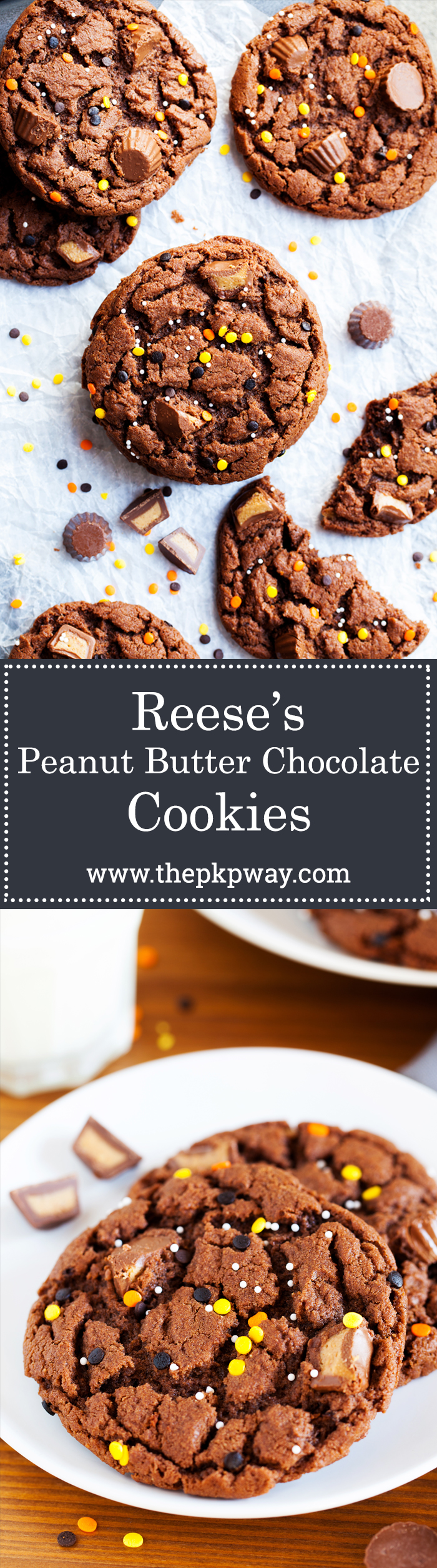 Full of chocolate and peanut butter flavor, these Reese’s Peanut Butter Chocolate Cookies are a great way to use up your leftover Halloween candy.