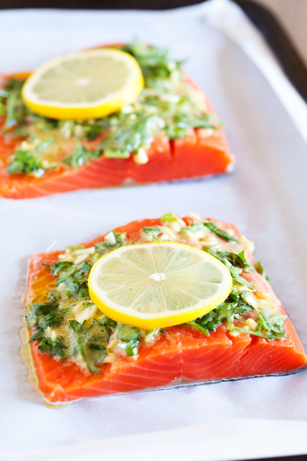 Baked Lemon and Herb Salmon - Juicy and delicious and ready in less than 20 minutes!