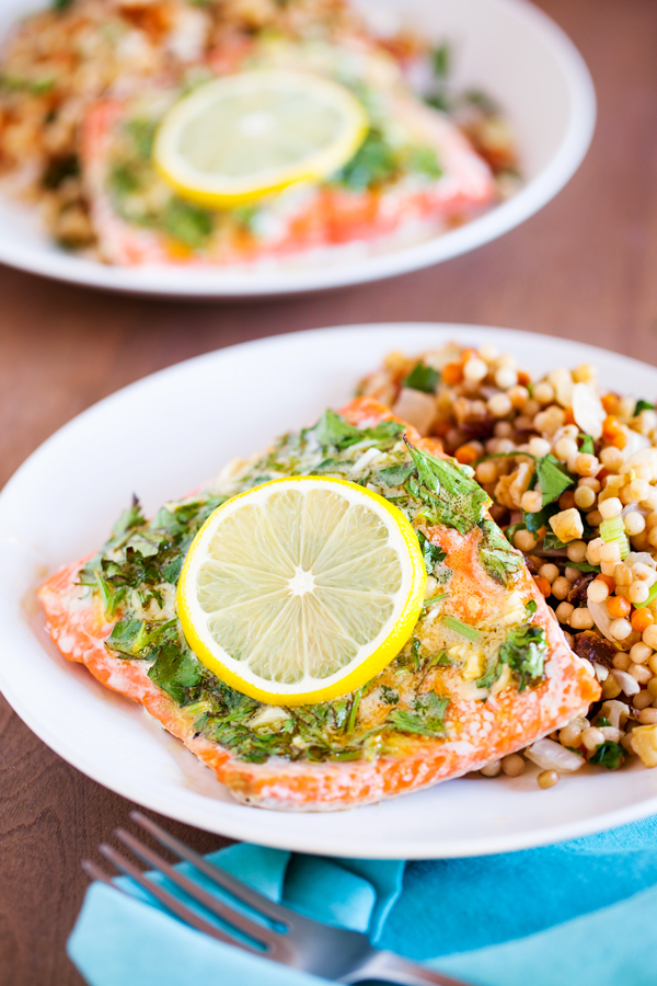 Baked Lemon and Herb Salmon - Juicy and delicious and ready in less than 20 minutes!