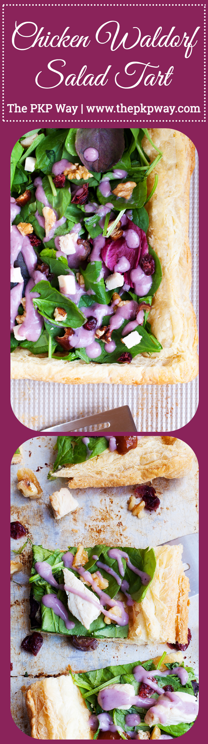 Puff pastry topped with fresh greens and a drizzle of blueberry lemon dressing make this Chicken Waldorf Salad Tart a delicious appetizer or light lunch option for all your holiday parties. 