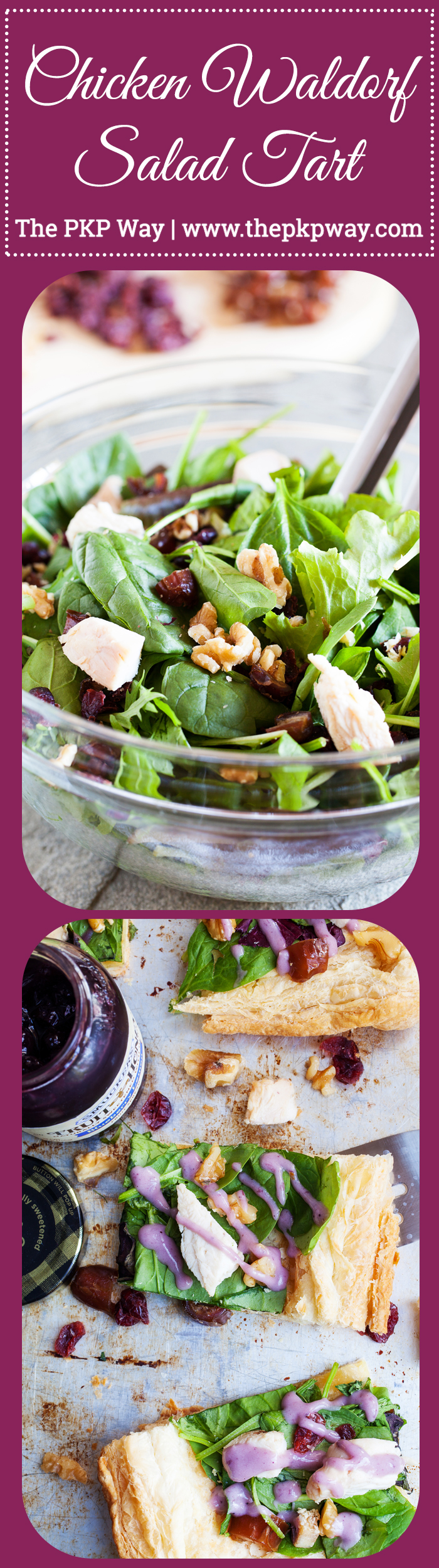 Puff pastry topped with fresh greens and a drizzle of blueberry lemon dressing make this Chicken Waldorf Salad Tart a delicious appetizer or light lunch option for all your holiday parties. 
