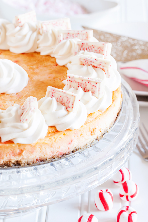 This celebratory Peppermint Cheesecake will make a festive addition to any New Year Party dessert table.