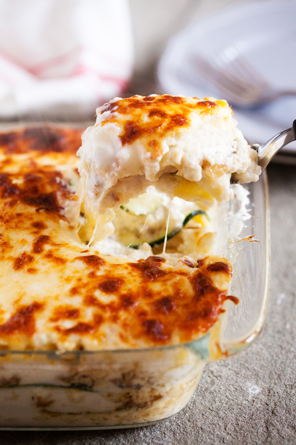 With layers and layers of flavor, this Roasted Garlic White Lasagna with Zucchini and Italian Sausage will have everyone asking for seconds.