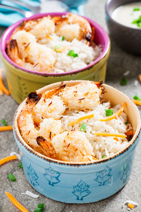 Try these Coconut Shrimp Rice Bowls with Spicy Peach and Mango Dipping Sauce for a scrumptious, satisfying, and dairy-free dinner.