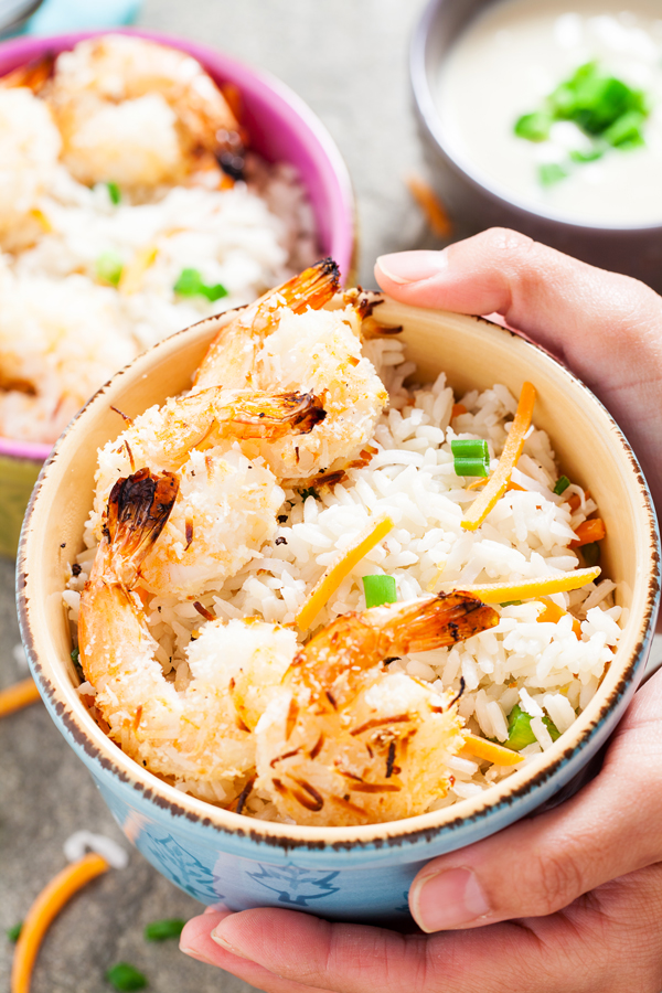 Try these Coconut Shrimp Rice Bowls with Spicy Peach and Mango Dipping Sauce for a scrumptious, satisfying, and dairy-free dinner.