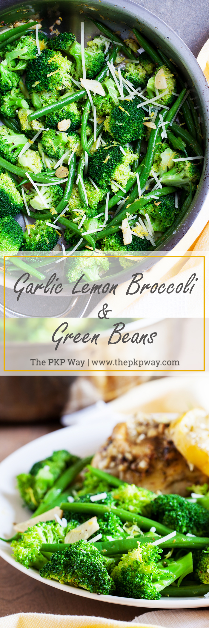 Perfectly crisped, tender, and flavorful Garlic Lemon Broccoli and Green Beans.