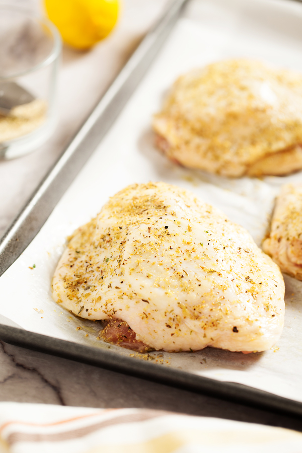 These flavorful Mediterranean Chicken Thighs make an easy weeknight meal and can be prepared in advance!