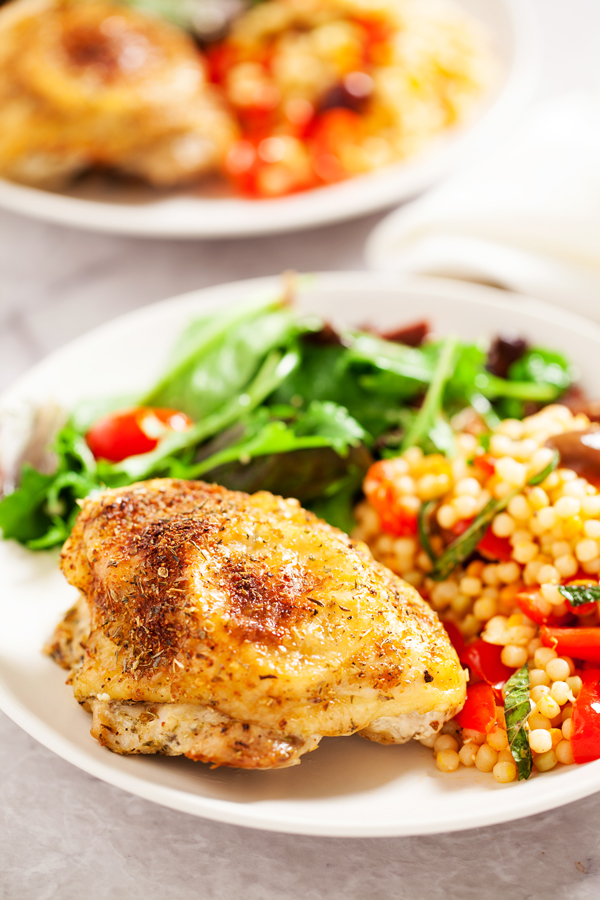 These flavorful Mediterranean Chicken Thighs make an easy weeknight meal and can be prepared in advance!