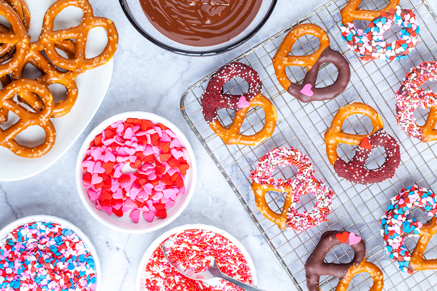 Fun, festive, and easy, these Valentine’s Day Dipped Pretzels will make everyone feel special!