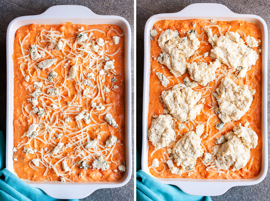 Buffalo Chicken Biscuit Pot Pie – All the deliciousness of chicken pot pie, buffalo wings, and a flaky crust, but with the ease of a casserole.