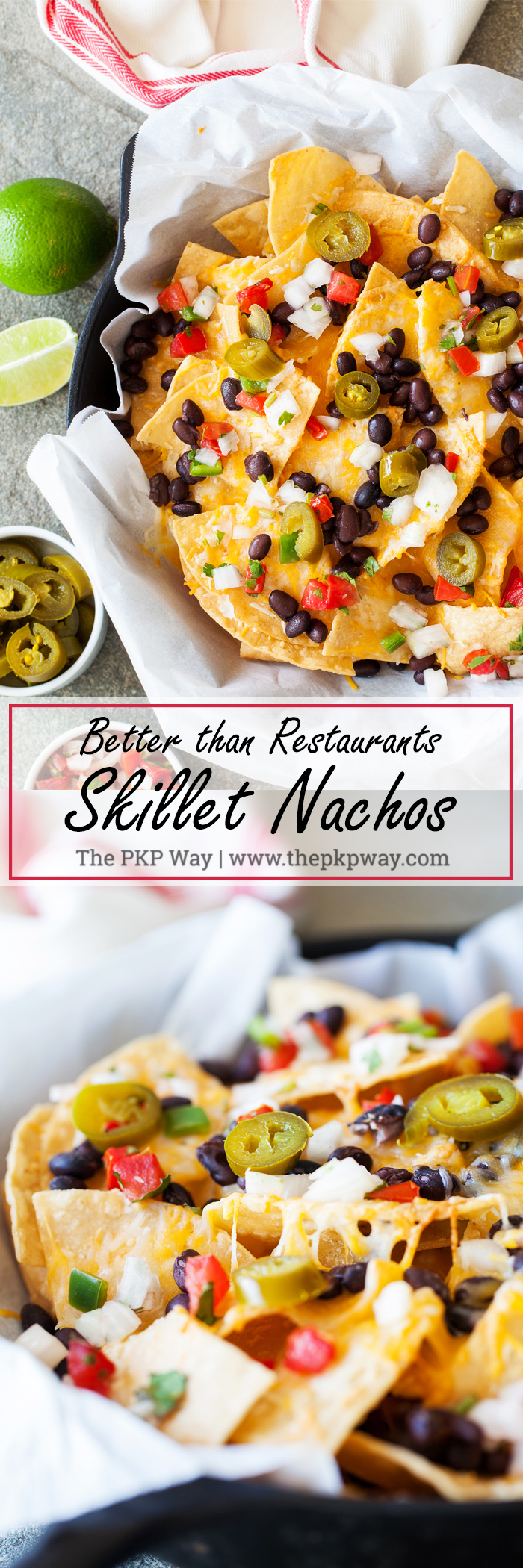 These Better than Restaurants Skillet Nachos gives you cheese in every bite and is topped with plenty of toppings.