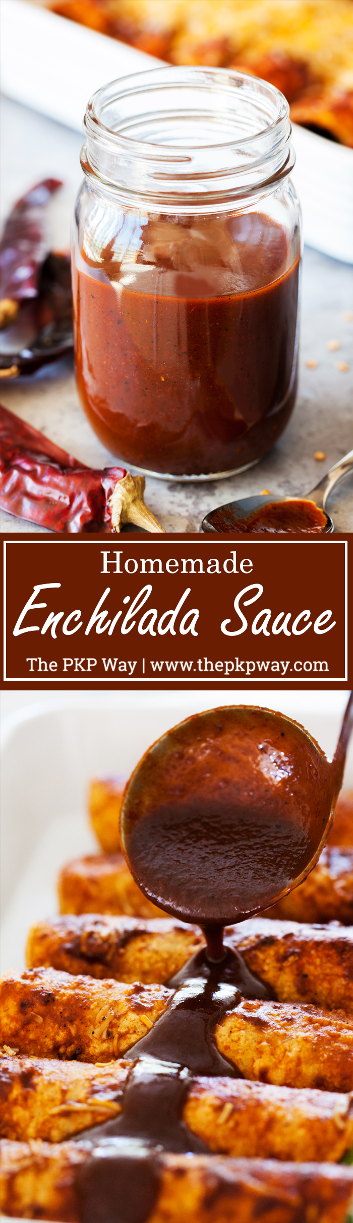 A rich and thick Red Enchilada Sauce made entirely from scratch using fresh garlic and guajillo chilis.