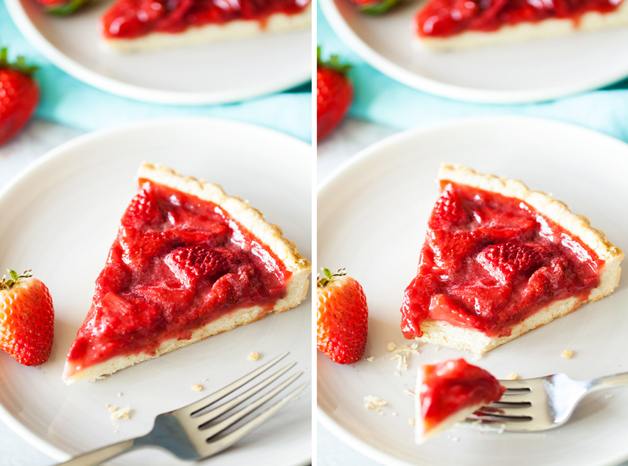 Bursting with strawberry flavor, this Strawberry Tart is loaded with fresh strawberries floating atop a melt-in-your-mouth pate sucrée crust.