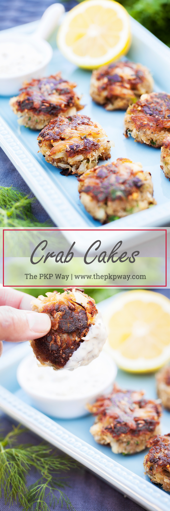 Pan fried Crab Cakes with succulent lump crab meat and fresh herbs.