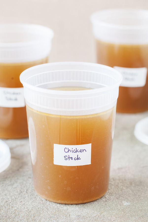 Containers of chicken stock. 