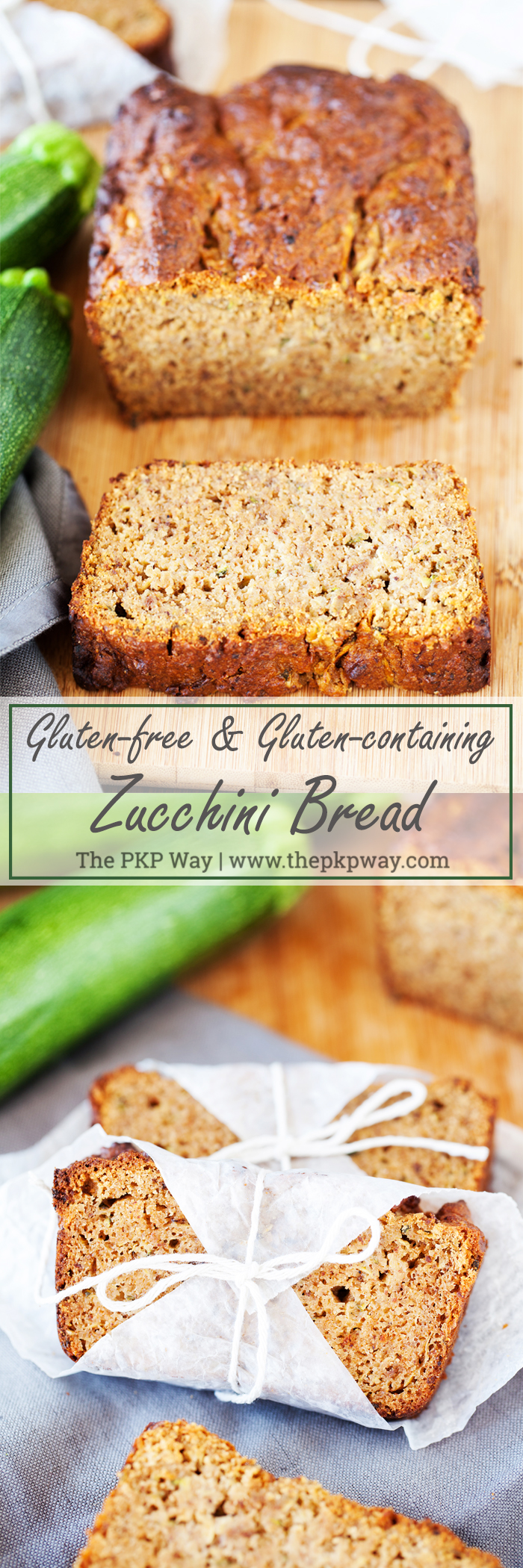 Moist, easy, and delicious Zucchini Bread suitable for both gluten-tolerant and gluten-free diets.