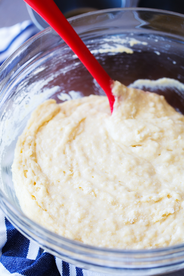 Cornbread batter in a bowl.