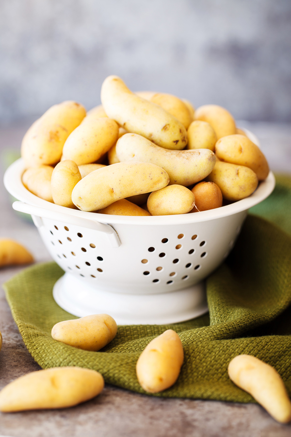 Fingerling potatoes in a collander.