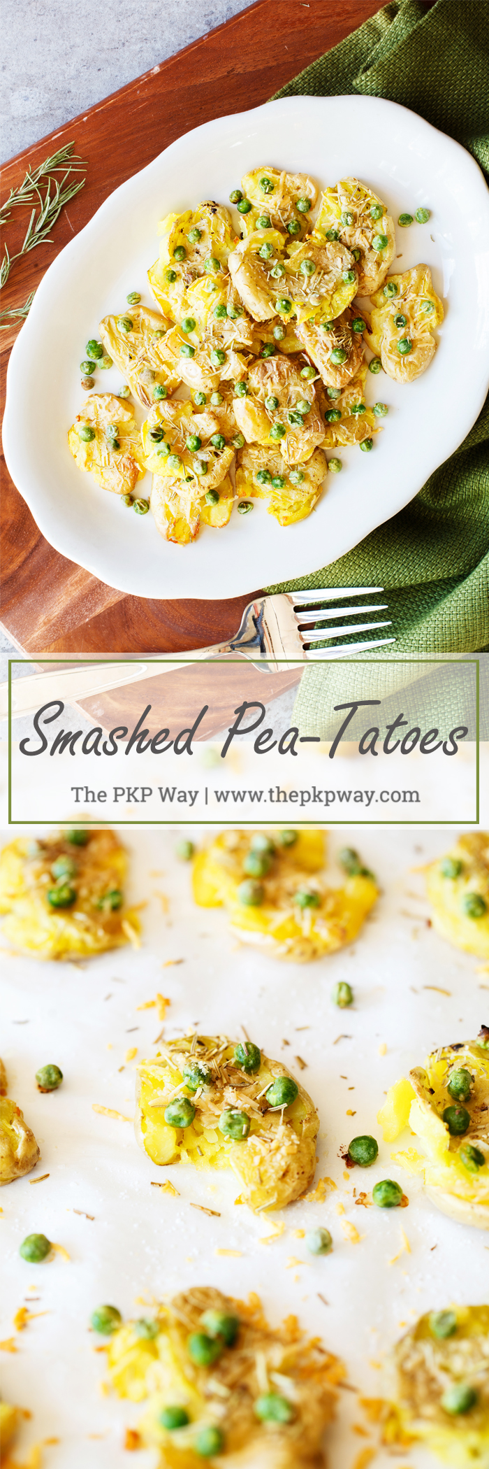 Pops of color, aromatic herbs, and nutty flavors will make these smashed pea-tatoes a beautiful addition to any holiday table.
