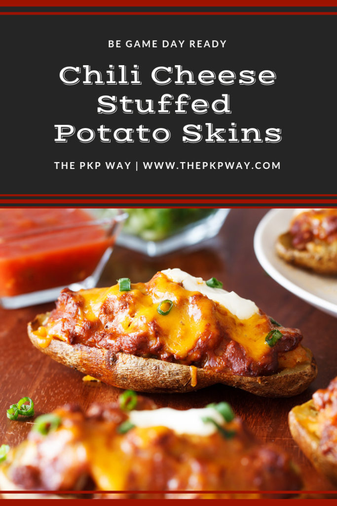 Chili Cheese Stuffed Potato Skins consist of an entire russet potato half, are loaded with a hefty filling, and finished off with mouthwatering toppings.