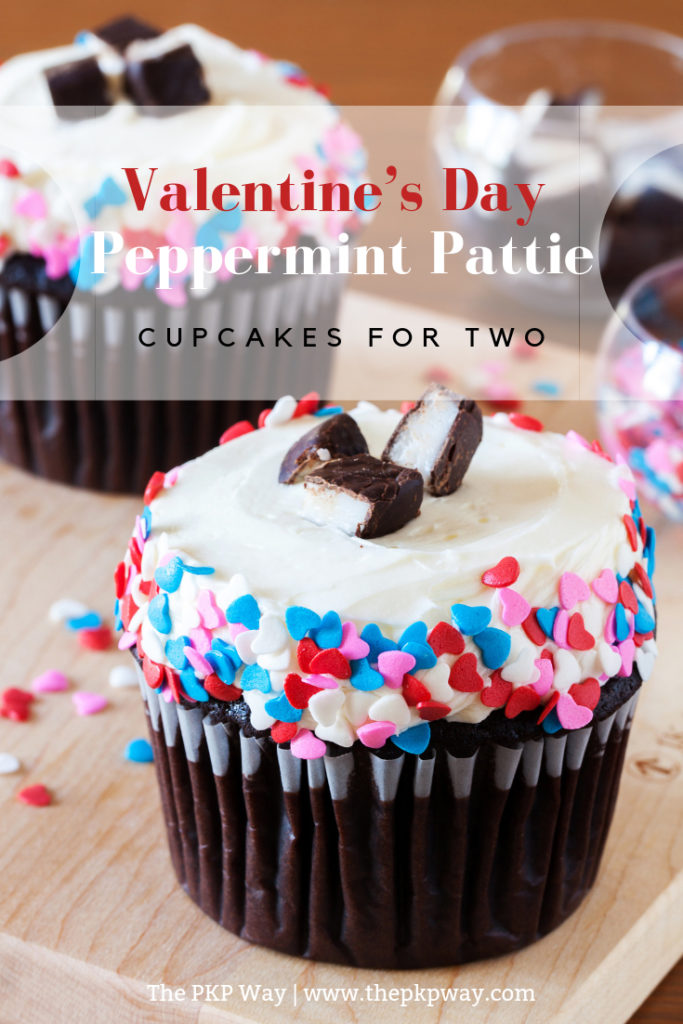 Ultra-moist and topped with peppermint pattie buttercream, this recipe for Valentine's Day Peppermint Pattie Chocolate Cupcakes for Two is perfect for you and your Valentine.