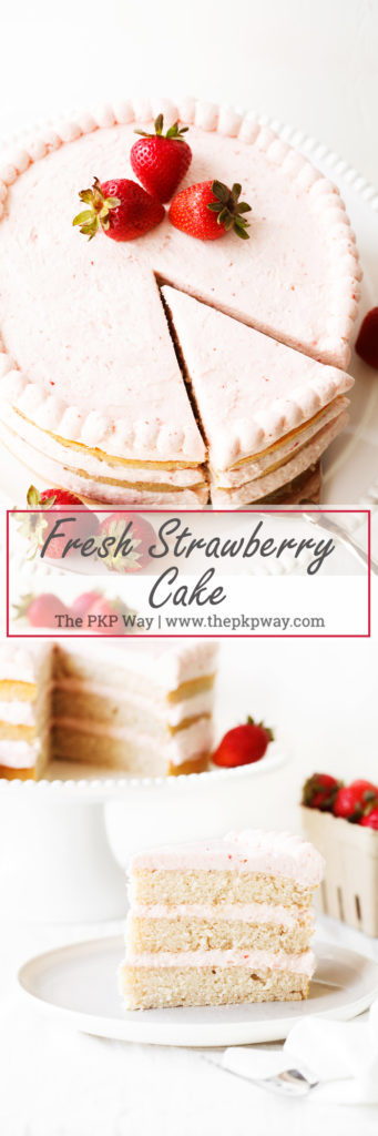 Both cake and frosting in this Fresh Strawberry Cake are flavored solely with fresh strawberries, just in time for strawberry picking season.