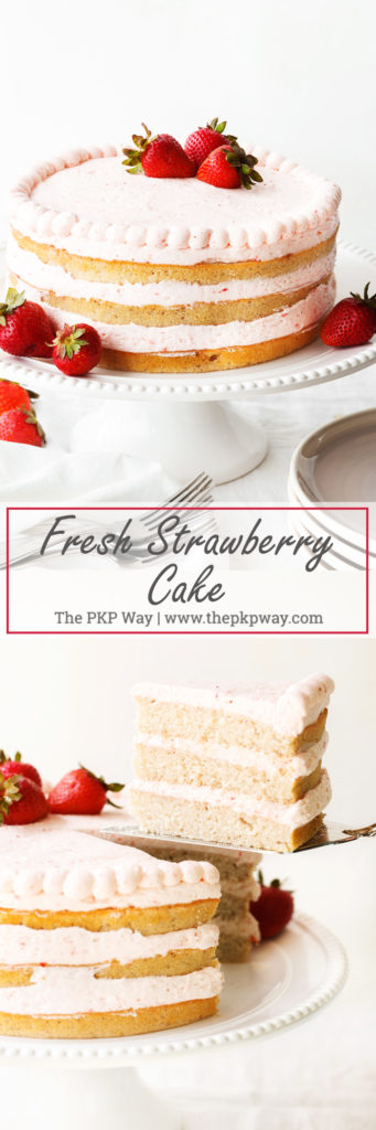 Both cake and frosting in this Fresh Strawberry Cake are flavored solely with fresh strawberries, just in time for strawberry picking season.