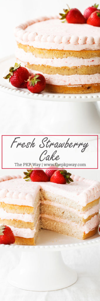 Both cake and frosting in this Fresh Strawberry Cake are flavored solely with fresh strawberries, just in time for strawberry picking season.