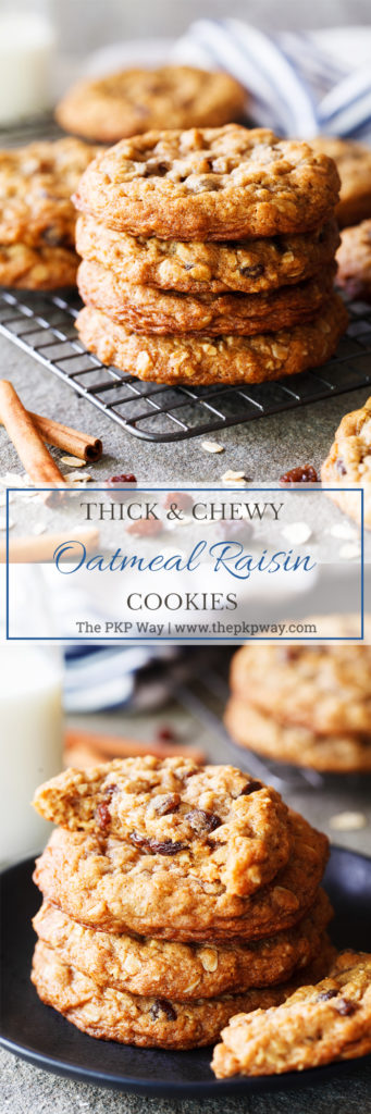 Thick, chewy, and loaded with oats and raisins, these Thick and Chewy Oatmeal Raisin Cookies will be on repeat in your cookie jar.
