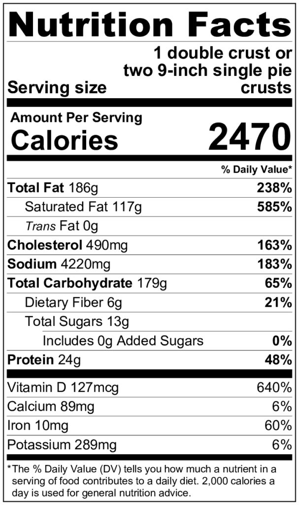 Nutritional label for flaky all-butter pie crust