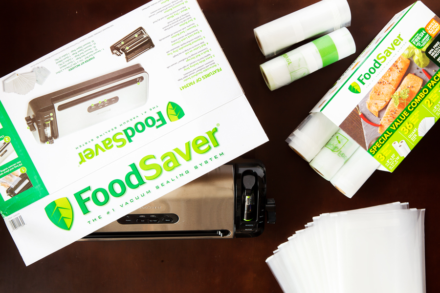 Flat lay view of FoodSaver and bags
