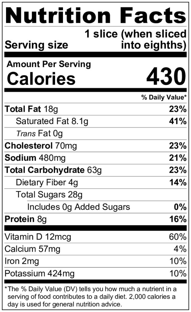 Healthier banana bread nutritional label