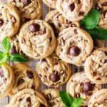 Overhead view of Andes Mint Chip Cookies on cooling rack.