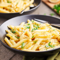 One Pot Pasta with Lemon Garlic Butter Sauce in serving bowl.