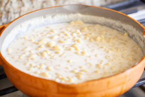 Cooked macaroni in skillet